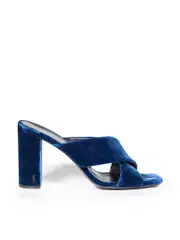 Navy Velvet Heeled Mules