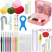 Glarks 53Pcs Crochet Hook Set - 22 Hooks, Large-Eye Blunt Needles, Stitch Markers, U-Shaped Scissors With Case - Starter Kit (59PCS)