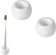 Yharnamite 2 Pcs Mini Ceramic Toothbrush Holder Stand for Bathroom, Sleek Ceramic Couple Toothbrush Holder for Bathroom Toothbrush Holder and Office Pen Holder (White)