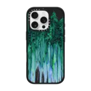 iPhone 16 Pro Impact Case THROUGH THE TREES, BOLD GREEN AQUA Colorful Forest Nature Wanderlust Boho Outdoors Mountains Watercolor Painting Clear Transparent Ebi Emporium