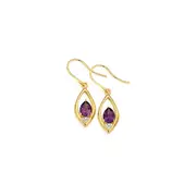 9ct Gold Amethyst & Diamond Hook Earrings in Purple