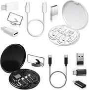 2 Pack USB Charging Adapter Cable Kit Box,USB C to USB Adapter Set,Type C to USB OTG iOS Micro Multi Portable Converter Case with 1Ft 60W Charger Cable for iPhone&Samsung Galaxy,Sim Pin, Phone Holder