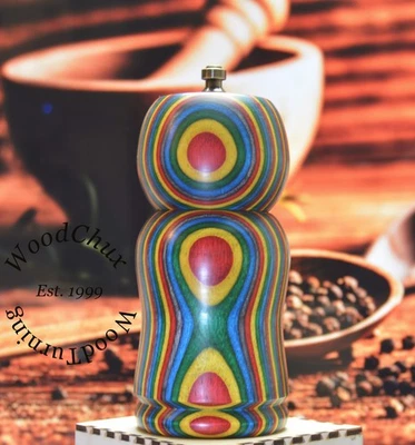 Pepper Mill Grinder Peppermill & Salt Shaker Colorgrain Wood Handmade 942