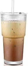 CWHHRN 20 oz Ribbed Glass Cup with Lid and Straw, Glass Tumbler with Straw and Lid, Vintage Glassware for Whiskey Cocktail Beer, Iced Coffee Cups with Lid (1 Pack)