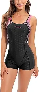 [Eukivntn] Womens Boyleg One Piece Swimsuit Athletic Swimwear Training Bathing Suit