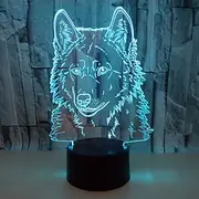 Animals Wolf 3D Night Light Touch Control Desk Lamps 7 Color Changing Table Lights with Acrylic Flat ABS Base USB Charger