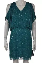 NEW Aidan Mattox Dress Size 2 Turquoise Sequined Sleeveless Above Knee Party