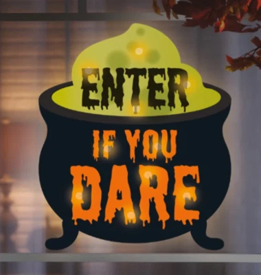 13" x 16.5" Pre-Lit Shimmer Cauldron Window Silhouette Halloween Holiday Decor