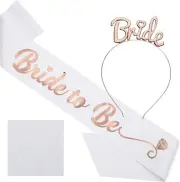 'Bride to Be' Sash and Tiara Bridal Shower White Glitter Sash w/ Rose Gold Foil