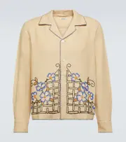 [Bode] Bode Himalayan Poppy embroidered linen shirt UK 16 beige
