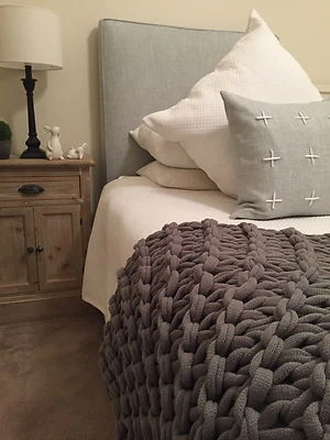 FUN BEDHEADS King Single Size Pale Grey Piped Upholstered Bedhead