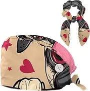 [YTYVAGT] Scrub Caps Women,Scrub Hats Suitable for Women,Cartoon Pug Dog Girl