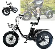 GCLCPAEN Foldable Electric Tricycle with Thick Tyres, 500 W Motor, 48 V 13 Ah Battery, 20 x 4 Inch Thick Tyres, 7-Speed, LED Headlight, with Instrument Panel, with Storage Basket, 35 km/H, 32 km Range