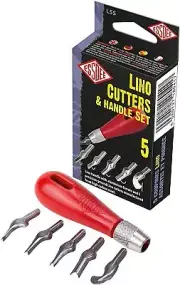 Essdee Lino Cutter Handle Set Kit 5 Blades for Block Printing Tile Plate Carving