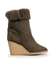 Green Suede Wedge Heeled Boots