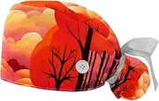 [YTYVAGT] 2-Pc,Gourd-Shaped Working Cap,Fisherman Hat with Buttons and Cotton Sweatband,Autumn Background