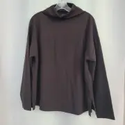 Eileen Fisher Sz L Espresso Brown Funnel Neck Oversized Boxy Top NWT $148