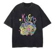 Korn Tshirt Nu-Metal Band Print T-shirt Retro Streetwear Loose Cotton T Shirts S