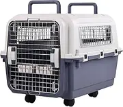 Elevon Plastic Kennels Pet Carrier Rolling Plastic Airline Approved Wire Door Travel Dog Crate, Medium (26.5" L x 20" W x 18.8" H)