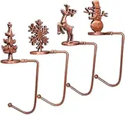 Stocking Holder Set of 4 - Snowman, Santa, Snowflakes, Christmas Tree, Deer Stocking Hangers, 22 cm, (Bronze)