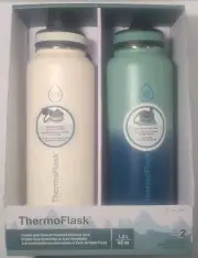 ThermoFlask 40oz Stainless Steel Bottles, 2-pack / Green & White Cream