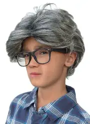 Old Man Wig Costume Accessory Child Kids Gray Hair Grey Grumpy Scientist Gramps