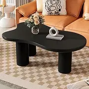 [Merax] 44" Cloud-Shaped Wooden Coffee Table Cream Style CenterTable with 3 Thick Legs,Minimalist Irregular EndTable