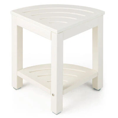 Heavy Duty Corner Shower Bench Stool with Storage Shelf for Shaving Legs-White -