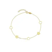 9kt Yellow Gold Silver Infused 5 Flowers Anklet
