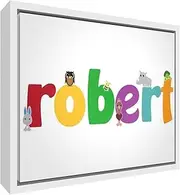 Feel Good Art Boy's Name Framed Box Canvas with Solid Wooden Surround in Cute Illustrative Design (64 x 44 x 3 cm, Large, Robert)