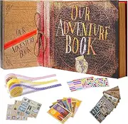 Our Adventure Book Handcrafted 11.92 x 7.62" Leather-Bound Scrapbook, Embossed Lettering, Inspired by 'Up', Ideal for Photos,Weddings&Travel Memories Gift Box Included