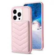 For iPhone 13 Wave Pattern Card Bag Holder Phone Case - Pink