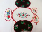 6 Pieces Hungarian KALOCSA HANDEMBROIDERED Tablecloth Floral Needlework