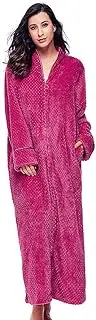 [Janjunsi] Ladies Men Zip Soft Fleece Dressing Gown Thick Full Length Bathrobe Solid Color Flannel Robe