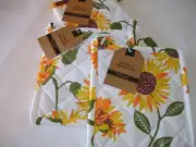 New! S/3 Sunflower Floral Sunflowers Potholders Oven Mitt Set Cotton Kitchen Set