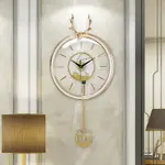 TQJ北歐鹿頭掛鐘輕奢客廳家用時尚鐘表靜音時鐘掛墻表透明石英鐘
