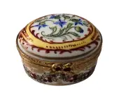 France Limoges Box Oval Shape Flowers and Yellow Red Rim