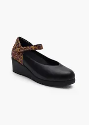 [Taking Shape] Taking Shape Orthotic Adjustable Court Shoe Size 39 in Black / Leopard, Leather - Women's Shoes Black / Leopard