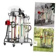 Garden Tool Organizer,Garden Tool Storage Rack with Wheels 10 G-Shaped Hooks