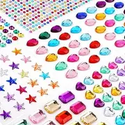 Gem Stickers, Rhinestone Stickers, Self Adhesive, Rhinestones for Crafts, Stick on Rhinestone Strips for Hair Face Nail Makeup Clothes Shoes Bags, Assorted Size(939Pcs)