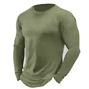 Men's Waffle Shirt Long Sleeve Shirt Long Sleeve Round Neck Fall Winter Plain Plaid / Check Sportswear Casual Leisure Sports Going out Gym Black White Burgund