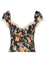 Rixo Rosella Floral-print Lace-trimmed top - Black - 14 (UK14 / L) 14 (UK14 / L)