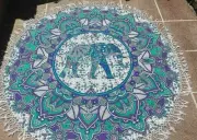 72" GREEN ROUND ELEPHANT MANDALA YOGA BEACH MAT THROW TABLE DECOR COTTON ROUNDIE