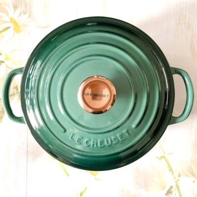 Le Creuset Cocotte Ronde 20cm 8in Dutch Oven Artichaut Green Copper Knob Japan