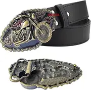 [HINSCR] Fashion Motorcycle Belt Buckle Gear Chains & Flame Men Cowboy Belt Buckle Punk Accessories for Men