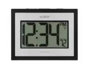 Clock Atomic Digital Black Silver Modern Rectangle Indoor Temperature Wall Mount