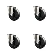 4 Inch 316SS Hard Rubber Wheel Swivel Bolt Hole Caster Set Service Caster