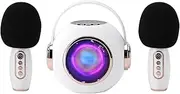 Kids Karaoke Speaker with Microphone, Crystal Clear Sound Output, Ice White, for Children (Double Microphone)