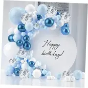 Blue Balloon Garland Arch Kit 122 PCS Metallic Blue White and 122p-blue White