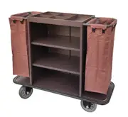 Dolphy Integrated Waste Bin Housekeeping Trolley Cart 140x50x121 cm - Brown Cleaning Service Trolley with Storage Shelves & Wheels for Hotels, Offices, and Commercial Use